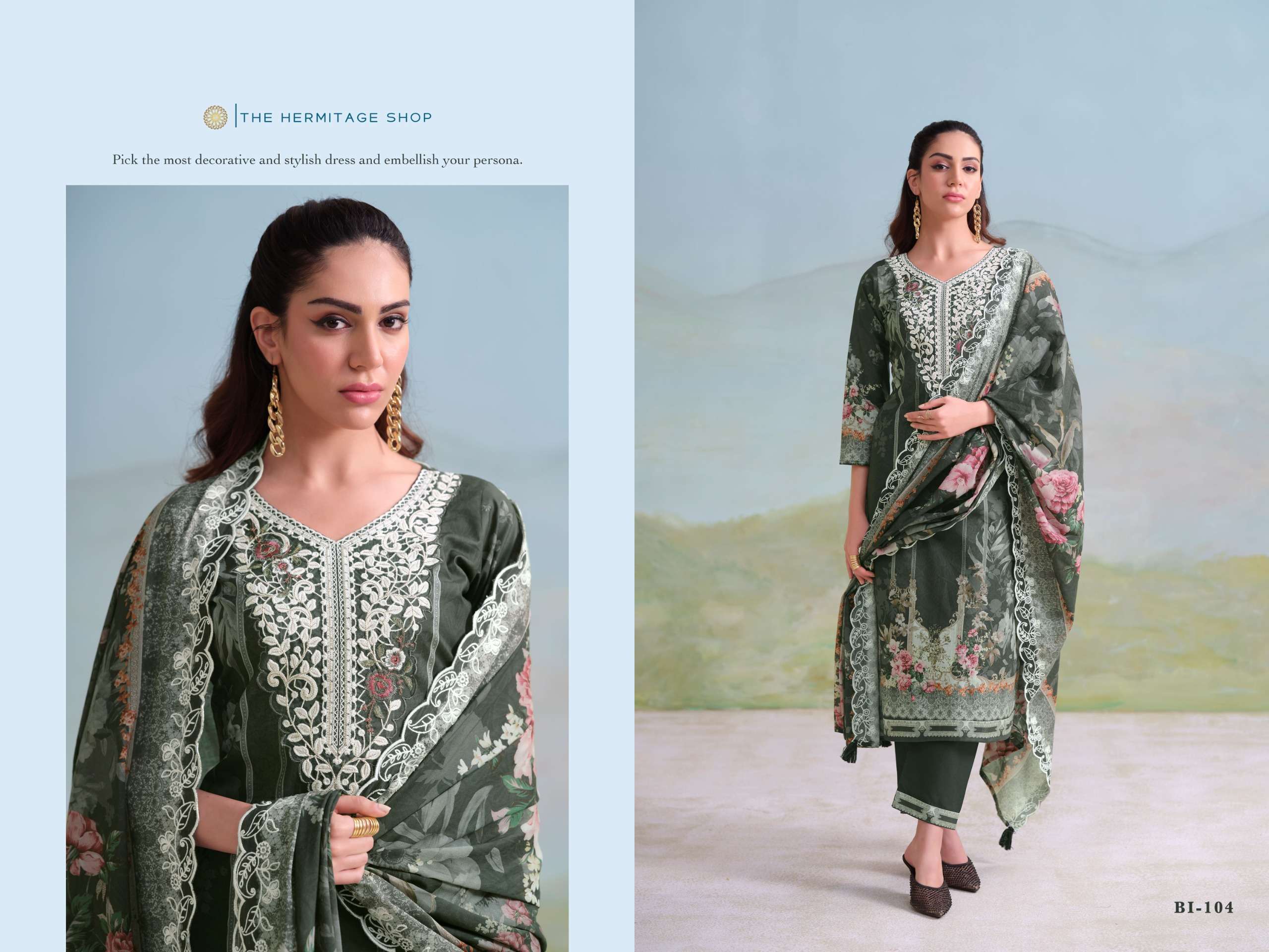 THE HERMITAGE SHOP BINSAEED ORIGINALS  GIZA LAWN CROSHIA SUIT LUXURY WEAR AND FESTIVE FASHION 